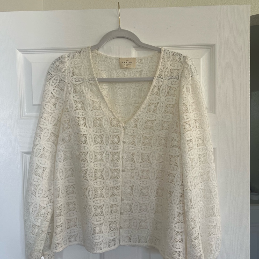 Sezane Gaya Shirt in Ecru Guipure